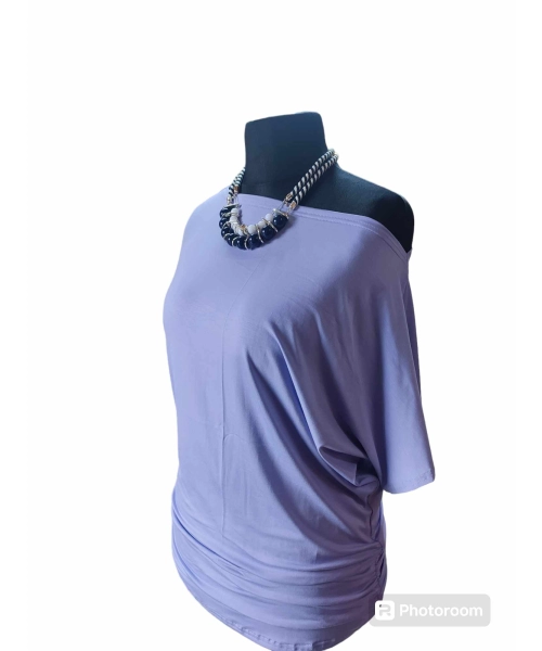 Tunika z krótkim rękawem kimono z dekoltem w łódkę - kolor liliowy